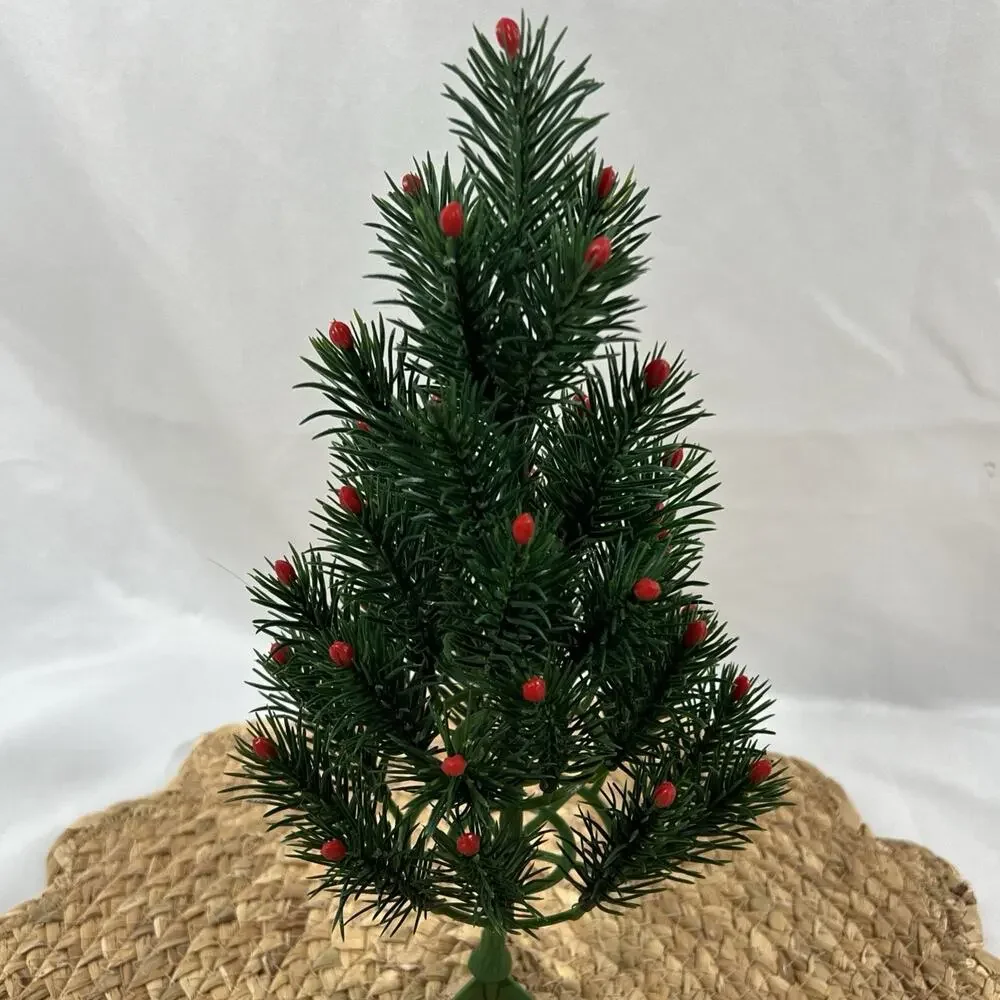 Vintage Mid Century Table Decoration SMALL Christmas Tree RED TIP BERRY 12” Mini